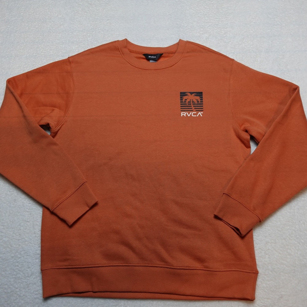 RVCA Oliver Crew Sweatshirt Mens Medium Orange Palm Tree Logo Pullover